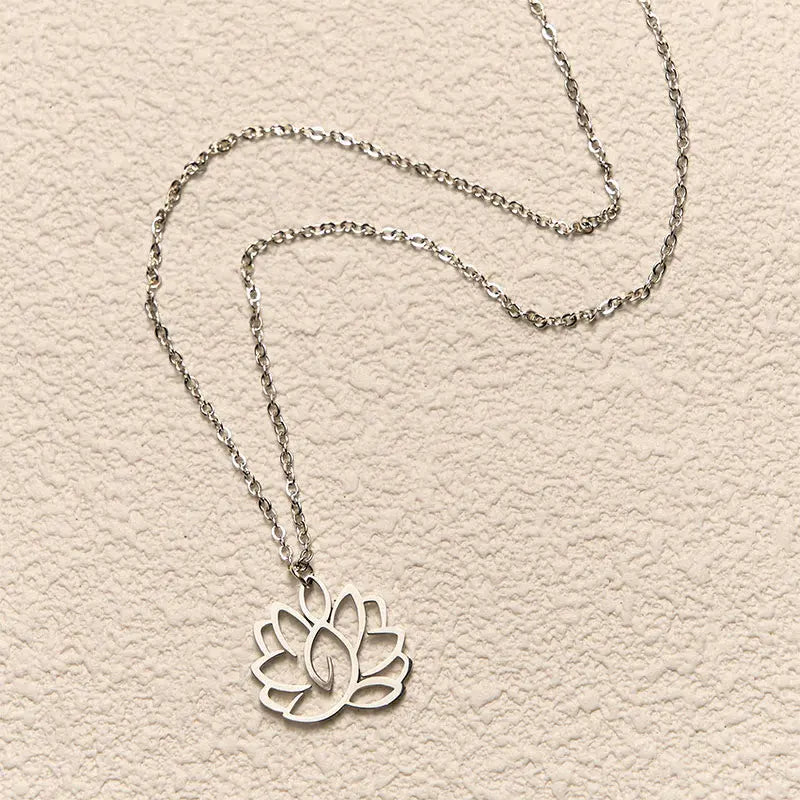 Fortune Jewel Hollow Lotus Design Stainless Steel Enlightenment Necklace Pendant Fortune Jewel