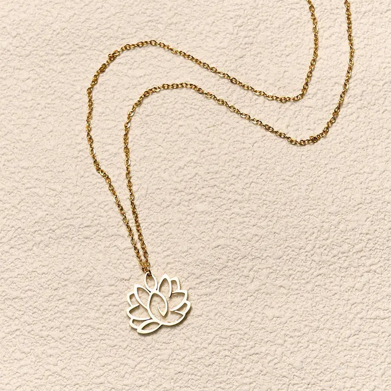 Fortune Jewel Hollow Lotus Design Stainless Steel Enlightenment Necklace Pendant Fortune Jewel