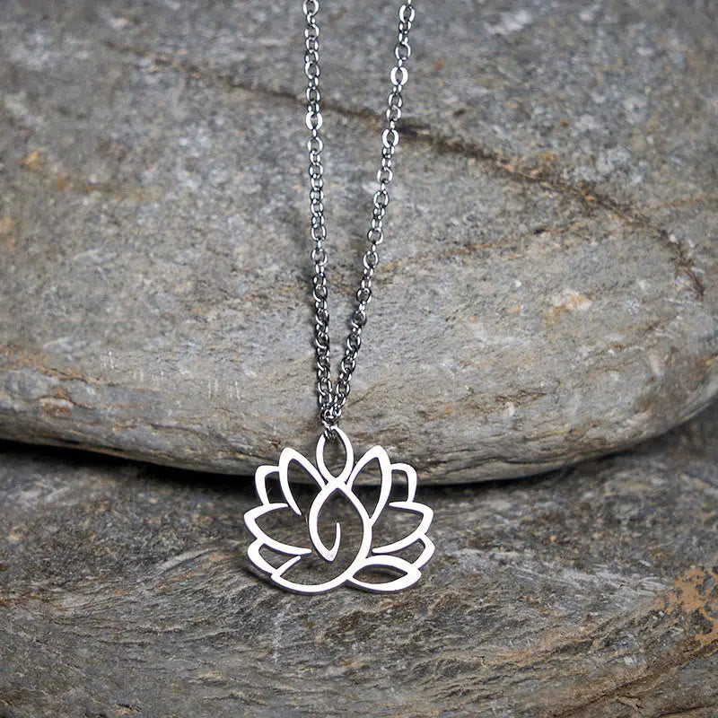 Fortune Jewel Hollow Lotus Design Stainless Steel Enlightenment Necklace Pendant Fortune Jewel