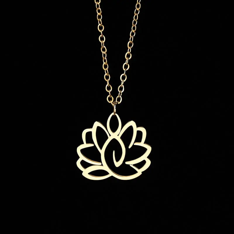 Fortune Jewel Hollow Lotus Design Stainless Steel Enlightenment Necklace Pendant Fortune Jewel