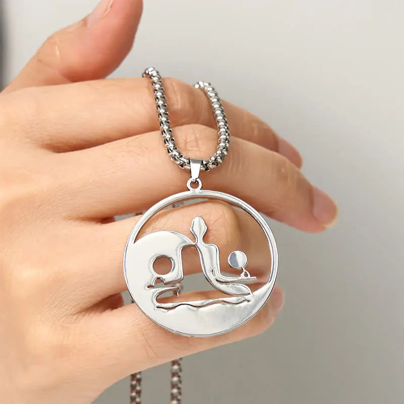 Fortune Jewel Yin Yang Buddha Figure Hollow Design Stainless Steel Balance Necklace Pendant Fortune Jewel