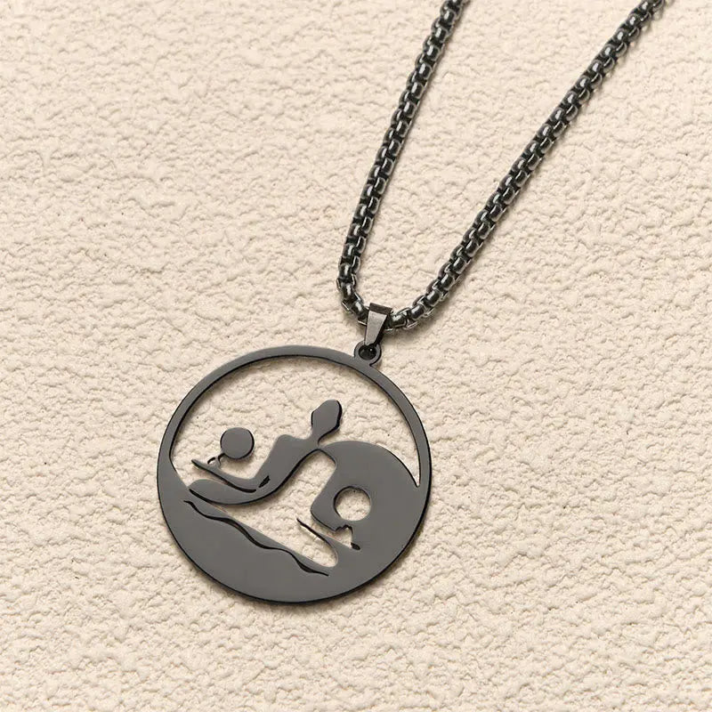 Fortune Jewel Yin Yang Buddha Figure Hollow Design Stainless Steel Balance Necklace Pendant Fortune Jewel