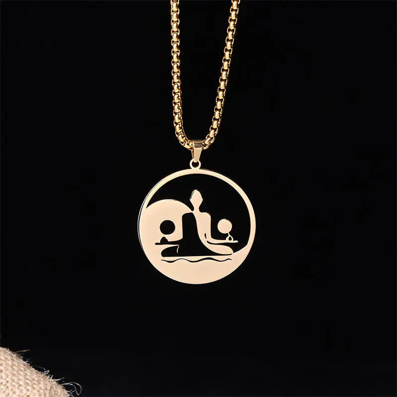 Fortune Jewel Yin Yang Buddha Figure Hollow Design Stainless Steel Balance Necklace Pendant Fortune Jewel