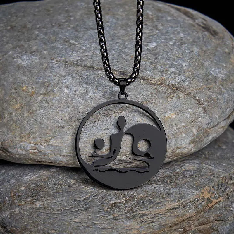 Fortune Jewel Yin Yang Buddha Figure Hollow Design Stainless Steel Balance Necklace Pendant Fortune Jewel