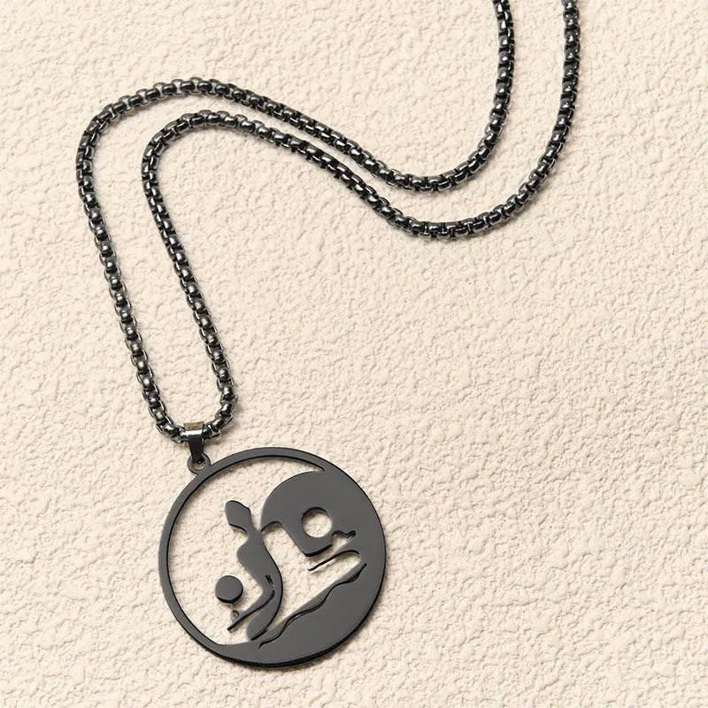 Fortune Jewel Yin Yang Buddha Figure Hollow Design Stainless Steel Balance Necklace Pendant Fortune Jewel