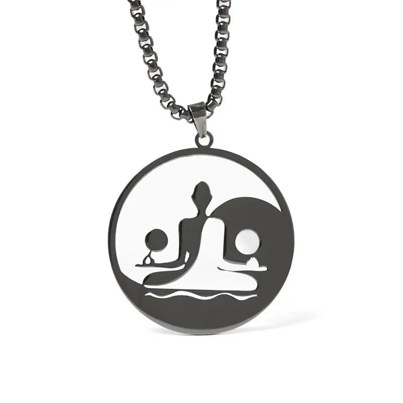 Fortune Jewel Yin Yang Buddha Figure Hollow Design Stainless Steel Balance Necklace Pendant Fortune Jewel
