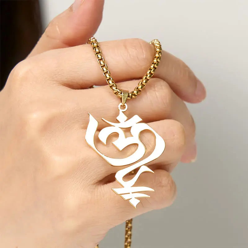 Fortune Jewel Vintage OM Symbol geometry Design Stainless Steel Connection Necklace Pendant Fortune Jewel