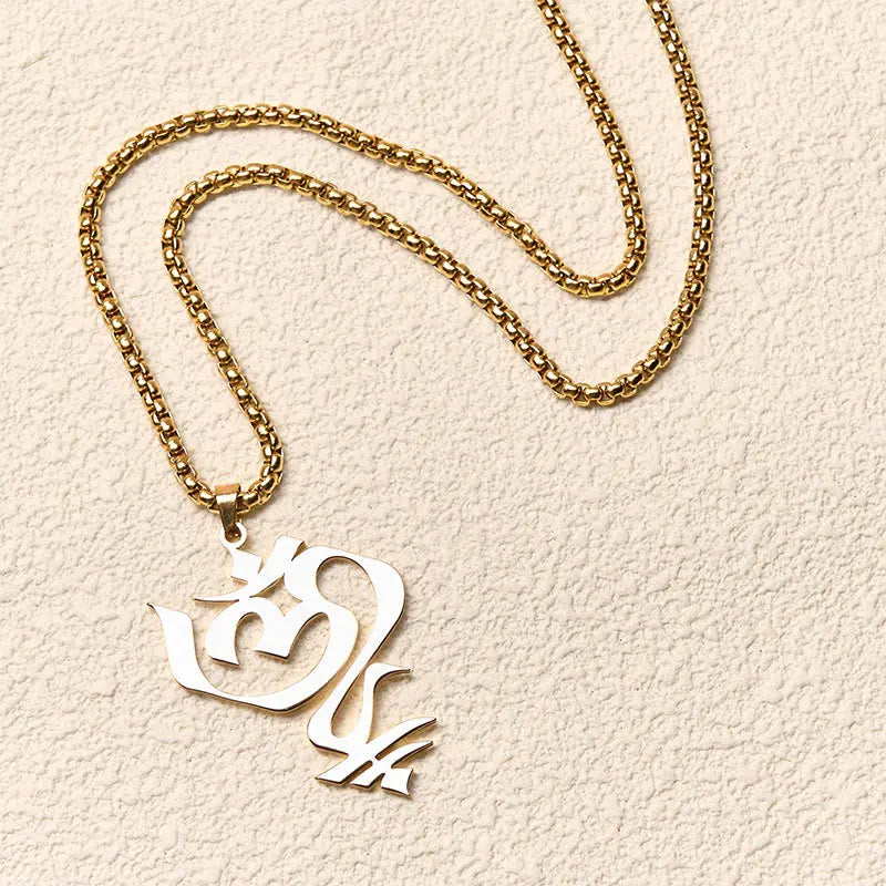 Fortune Jewel Vintage OM Symbol geometry Design Stainless Steel Connection Necklace Pendant Fortune Jewel