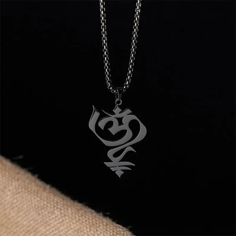 Fortune Jewel Vintage OM Symbol geometry Design Stainless Steel Connection Necklace Pendant Fortune Jewel