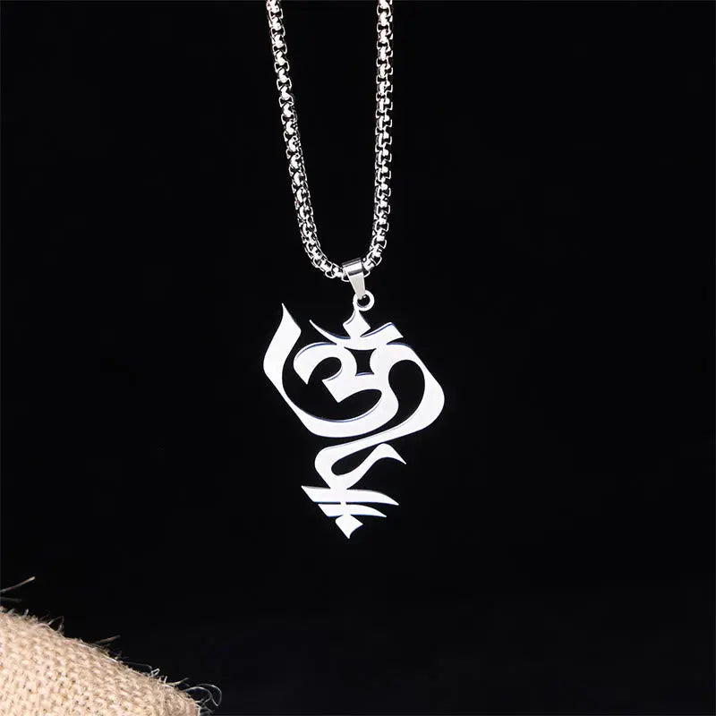 Fortune Jewel Vintage OM Symbol geometry Design Stainless Steel Connection Necklace Pendant Fortune Jewel