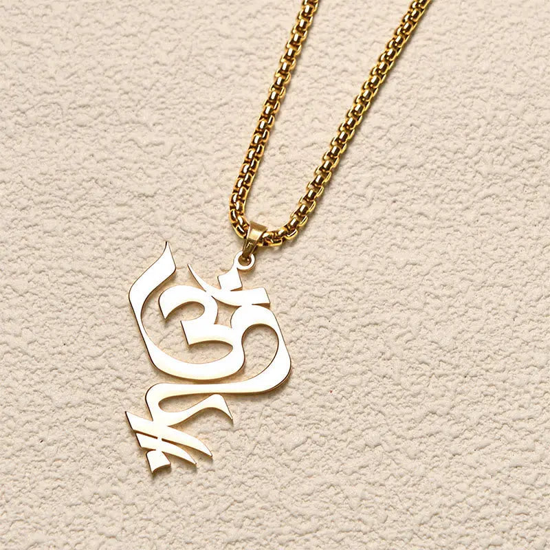 Fortune Jewel Vintage OM Symbol geometry Design Stainless Steel Connection Necklace Pendant Fortune Jewel