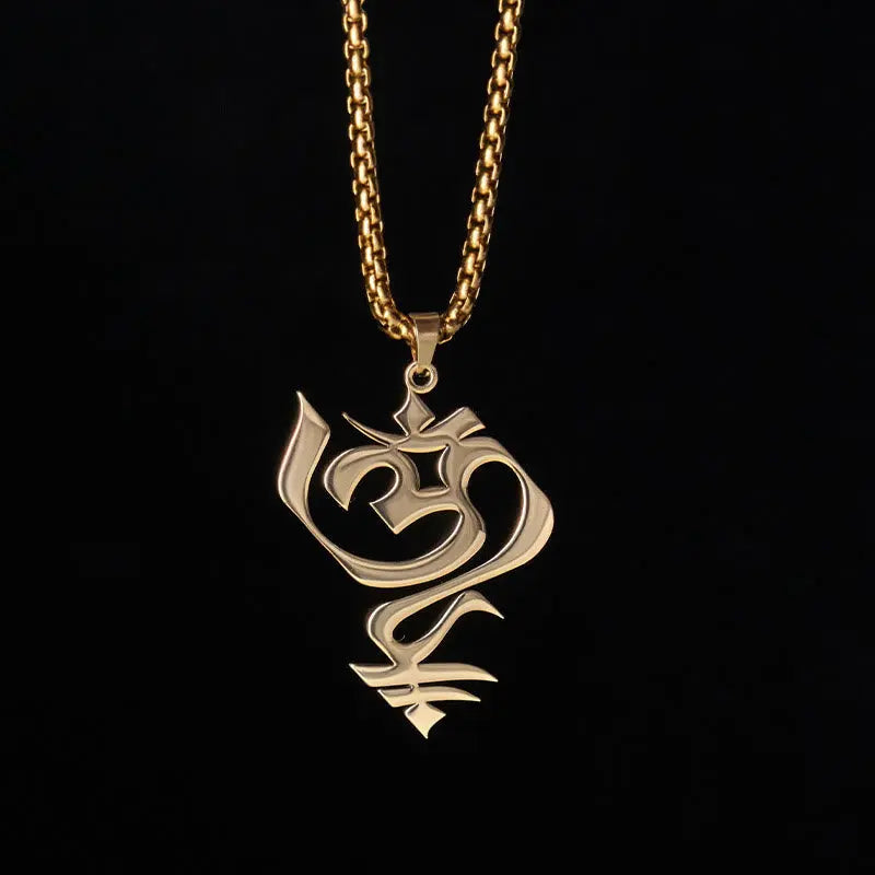 Fortune Jewel Vintage OM Symbol geometry Design Stainless Steel Connection Necklace Pendant Fortune Jewel