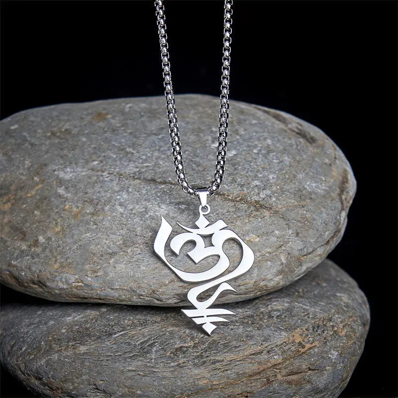Fortune Jewel Vintage OM Symbol geometry Design Stainless Steel Connection Necklace Pendant Fortune Jewel