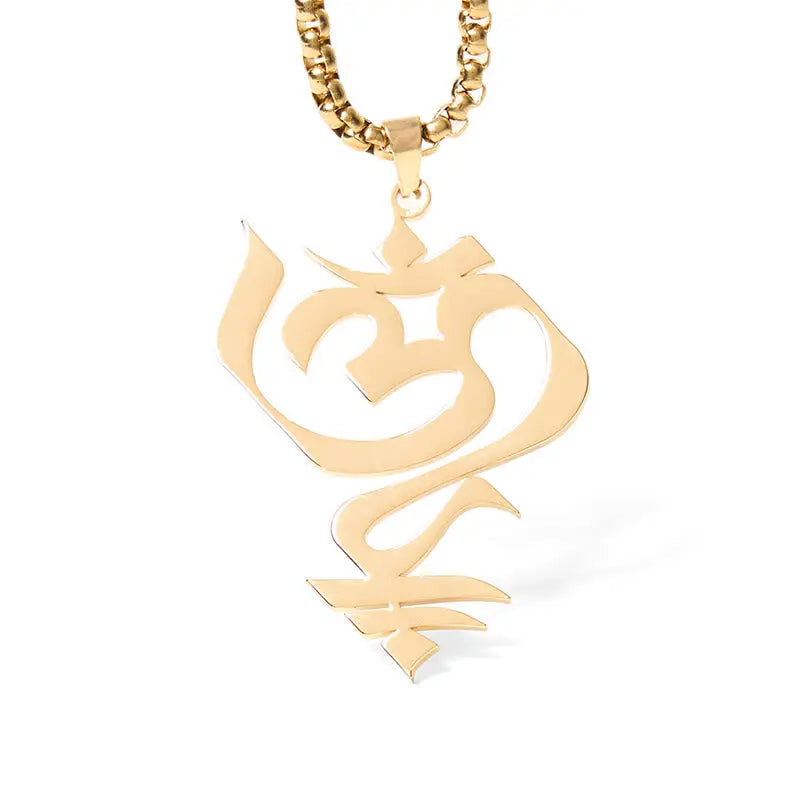 Fortune Jewel Vintage OM Symbol geometry Design Stainless Steel Connection Necklace Pendant Fortune Jewel