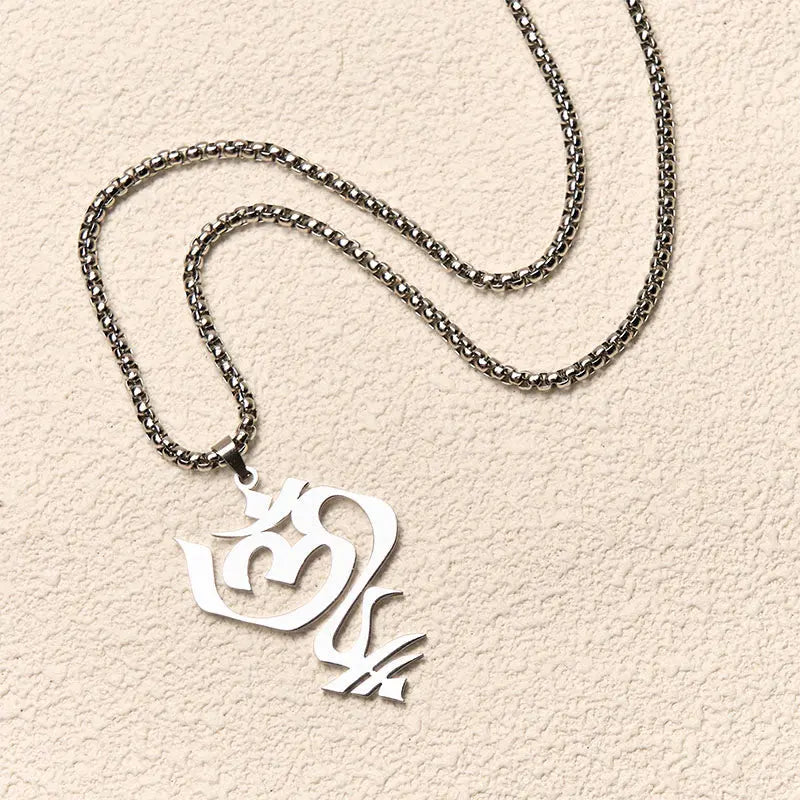 Fortune Jewel Vintage OM Symbol geometry Design Stainless Steel Connection Necklace Pendant Fortune Jewel