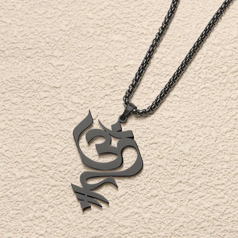 Fortune Jewel Vintage OM Symbol geometry Design Stainless Steel Connection Necklace Pendant Fortune Jewel