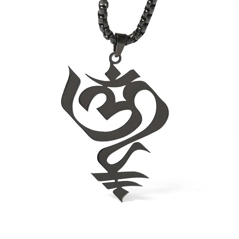 Fortune Jewel Vintage OM Symbol geometry Design Stainless Steel Connection Necklace Pendant Fortune Jewel