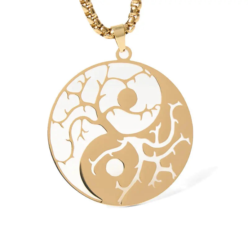 Fortune Jewel Branches Hollow Yin Yang Design Stainless Steel Balance Necklace Pendant Fortune Jewel