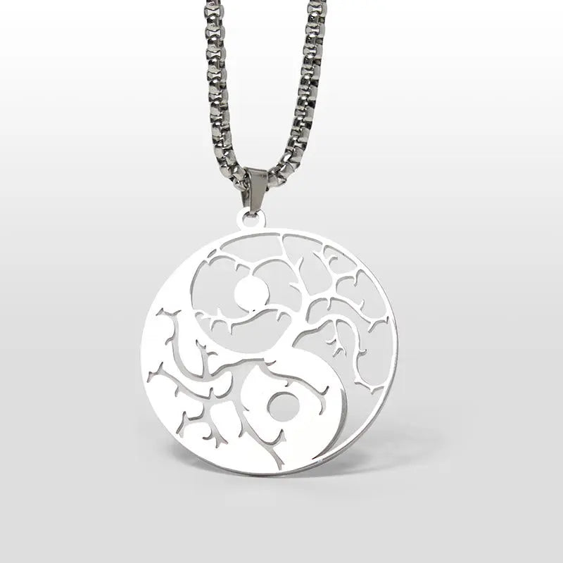 Fortune Jewel Branches Hollow Yin Yang Design Stainless Steel Balance Necklace Pendant Fortune Jewel