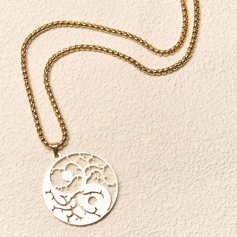 Fortune Jewel Branches Hollow Yin Yang Design Stainless Steel Balance Necklace Pendant Fortune Jewel