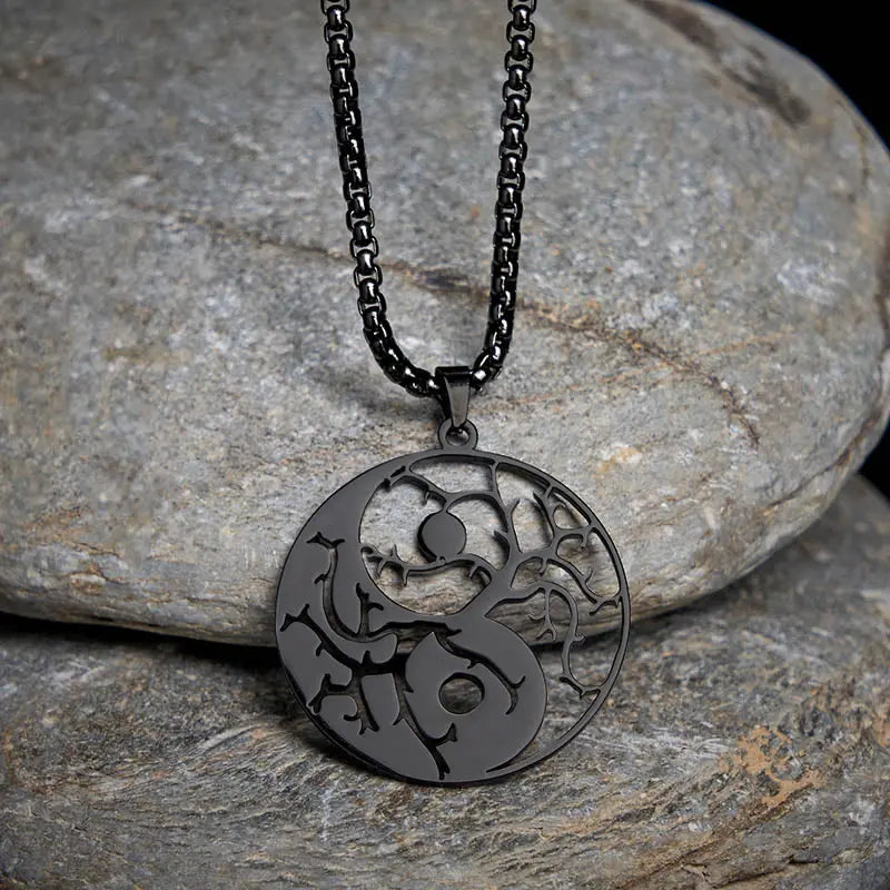Fortune Jewel Branches Hollow Yin Yang Design Stainless Steel Balance Necklace Pendant Fortune Jewel