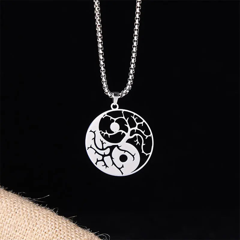 Fortune Jewel Branches Hollow Yin Yang Design Stainless Steel Balance Necklace Pendant Fortune Jewel