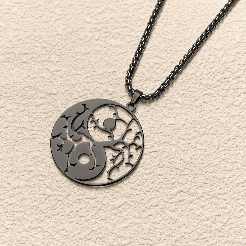Fortune Jewel Branches Hollow Yin Yang Design Stainless Steel Balance Necklace Pendant Fortune Jewel