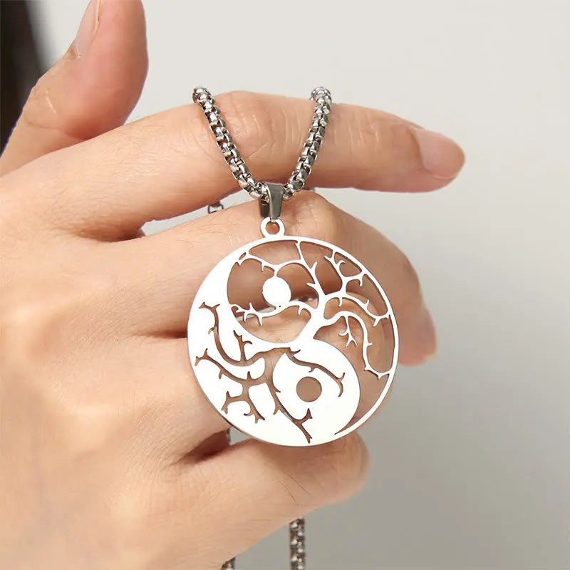 Fortune Jewel Branches Hollow Yin Yang Design Stainless Steel Balance Necklace Pendant Fortune Jewel