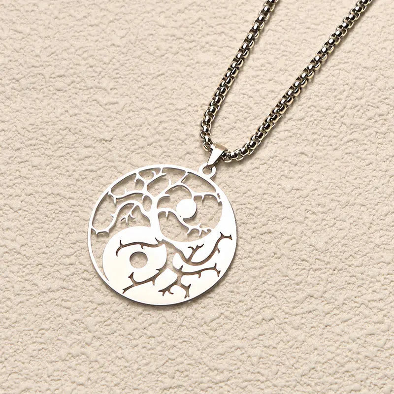 Fortune Jewel Branches Hollow Yin Yang Design Stainless Steel Balance Necklace Pendant Fortune Jewel