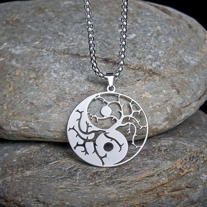 Fortune Jewel Branches Hollow Yin Yang Design Stainless Steel Balance Necklace Pendant Fortune Jewel