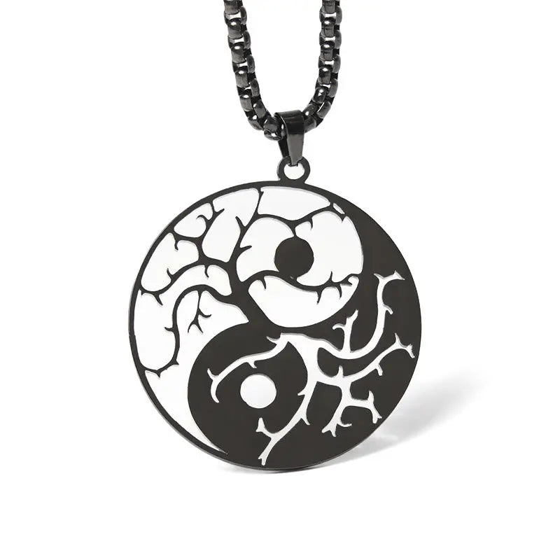 Fortune Jewel Branches Hollow Yin Yang Design Stainless Steel Balance Necklace Pendant Fortune Jewel