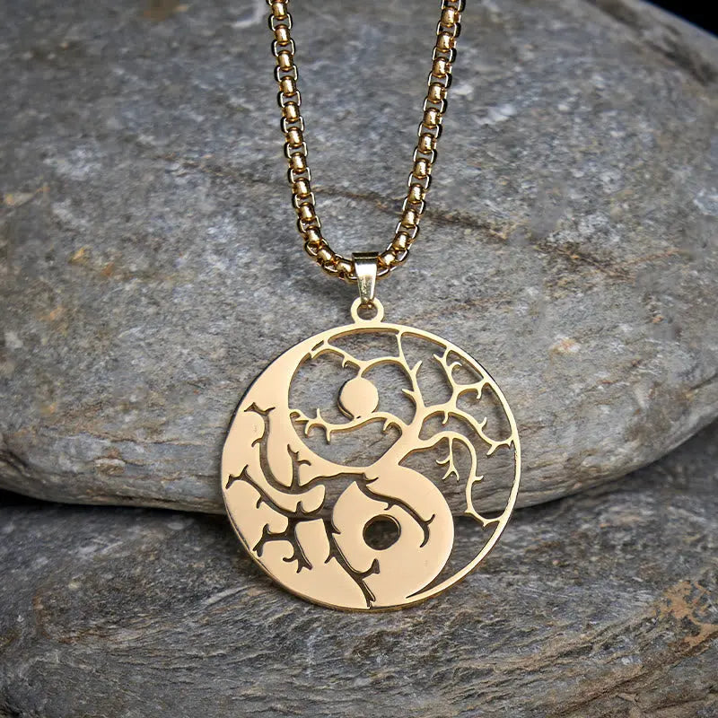 Fortune Jewel Branches Hollow Yin Yang Design Stainless Steel Balance Necklace Pendant Fortune Jewel