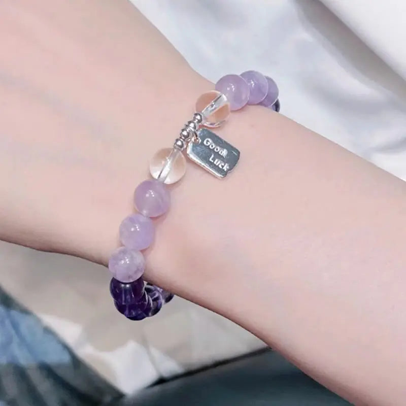 Fortune Jewel Amethyst Rose Quartz Strawberry Quartz Good Luck Charm Bracelet Fortune Jewel