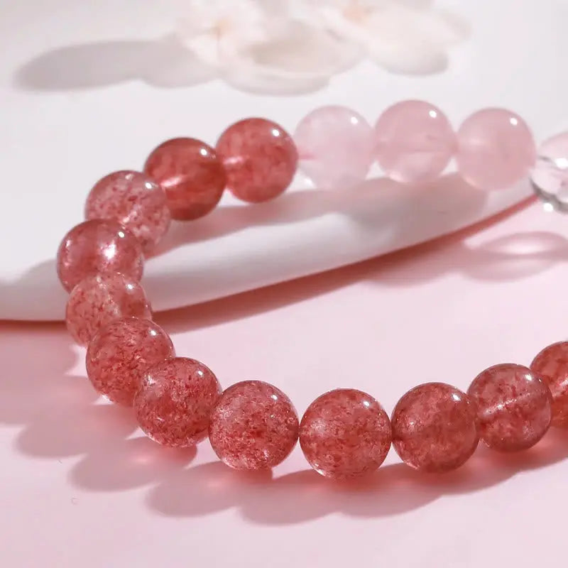 Fortune Jewel Amethyst Rose Quartz Strawberry Quartz Good Luck Charm Bracelet Fortune Jewel