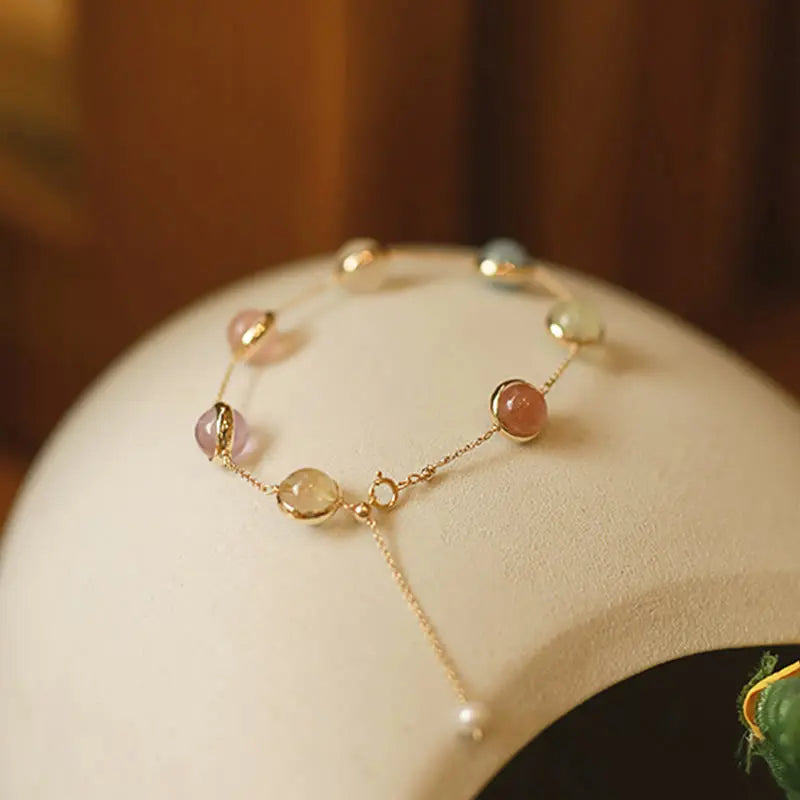 Fortune Jewel Colorful Crystal Amethyst Strawberry Quartz Balance Bracelet Fortune Jewel