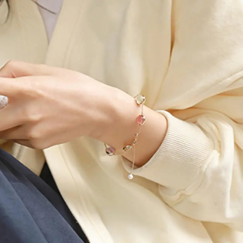 Fortune Jewel Colorful Crystal Amethyst Strawberry Quartz Balance Bracelet Fortune Jewel