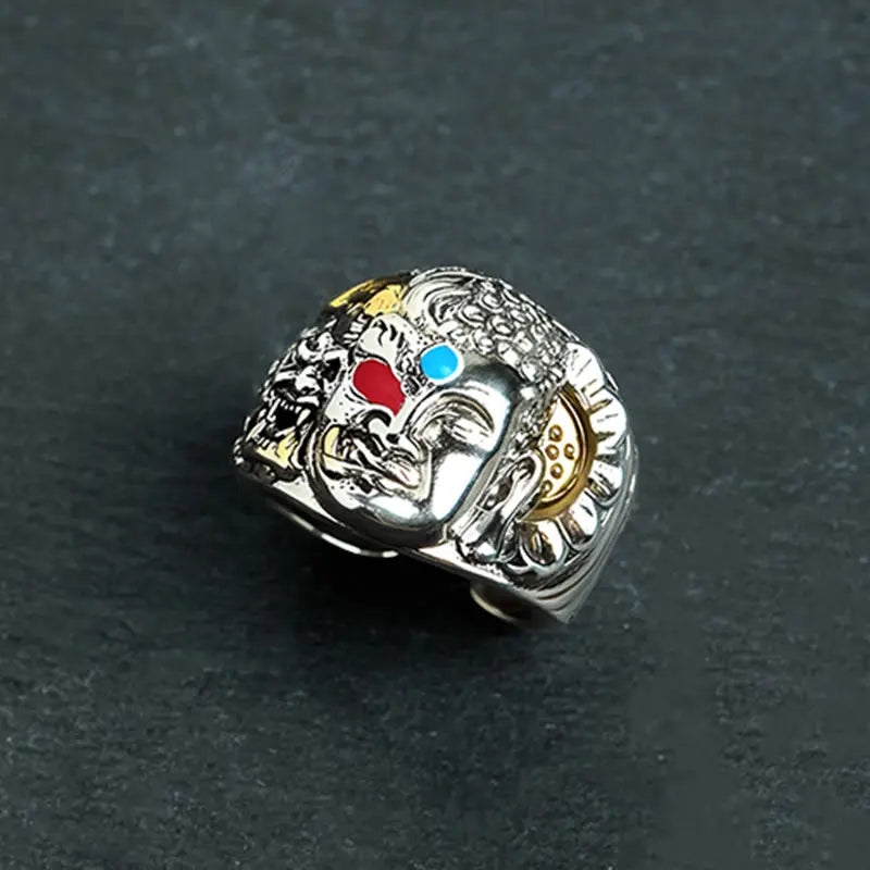 Fortune Jewel Half Demon Half Buddha Lotus Copper Serenity Adjustable Ring Fortune Jewel