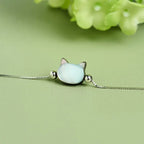 Fortune Jewel 925 Sterling Silver Tridacna Stone Cat Head Blessing Chain Bracelet Fortune Jewel