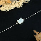 Fortune Jewel 925 Sterling Silver Tridacna Stone Cat Head Blessing Chain Bracelet Fortune Jewel