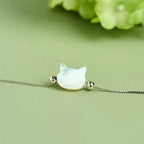 Fortune Jewel 925 Sterling Silver Tridacna Stone Cat Head Blessing Chain Bracelet Fortune Jewel