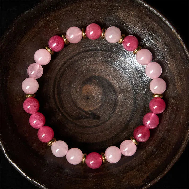 Fortune Jewel Strawberry Quartz Pink Crystal Beads Love Positive Bracelet Fortune Jewel
