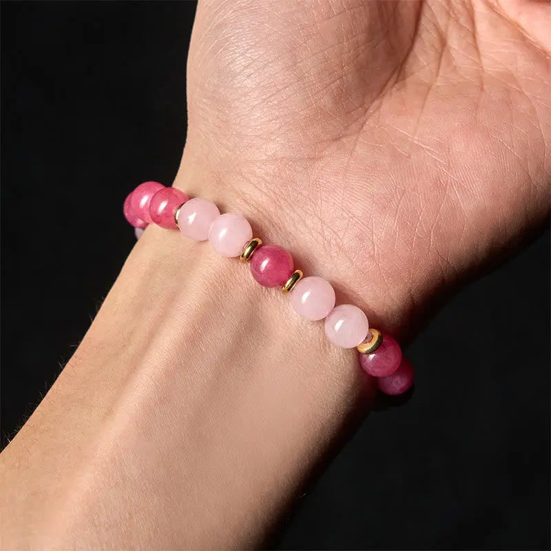 Fortune Jewel Strawberry Quartz Pink Crystal Beads Love Positive Bracelet Fortune Jewel