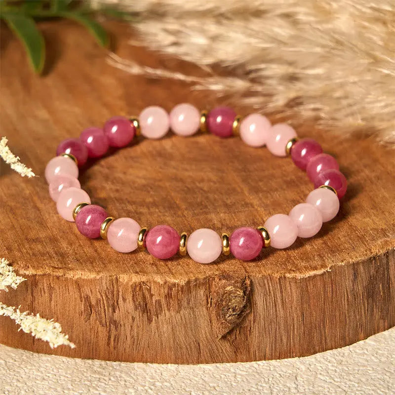 Fortune Jewel Strawberry Quartz Pink Crystal Beads Love Positive Bracelet Fortune Jewel