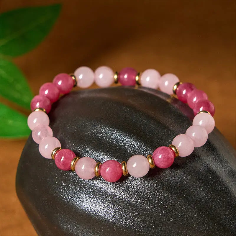 Fortune Jewel Strawberry Quartz Pink Crystal Beads Love Positive Bracelet Fortune Jewel