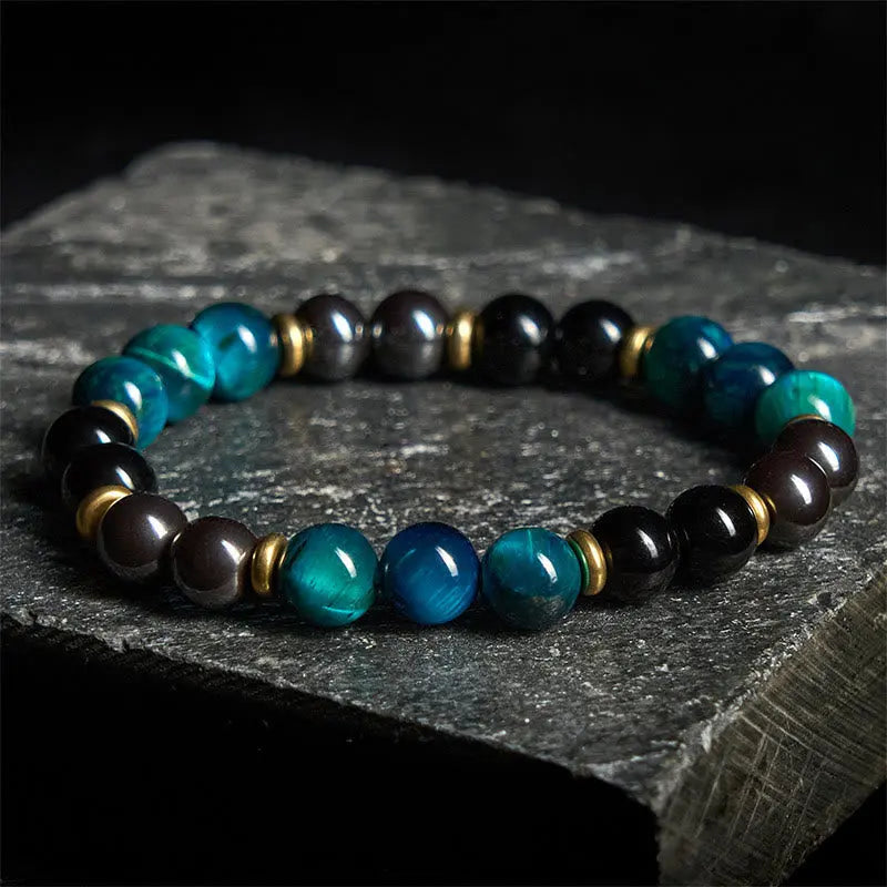 Fortune Jewel Natural Blue Tiger Eye Beads Balance Bracelet Fortune Jewel