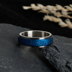 Fortune Jewel Tibetan Scriptures Blue Pharmacist Mantra Titanium Steel Spinner Balance Ring Fortune Jewel