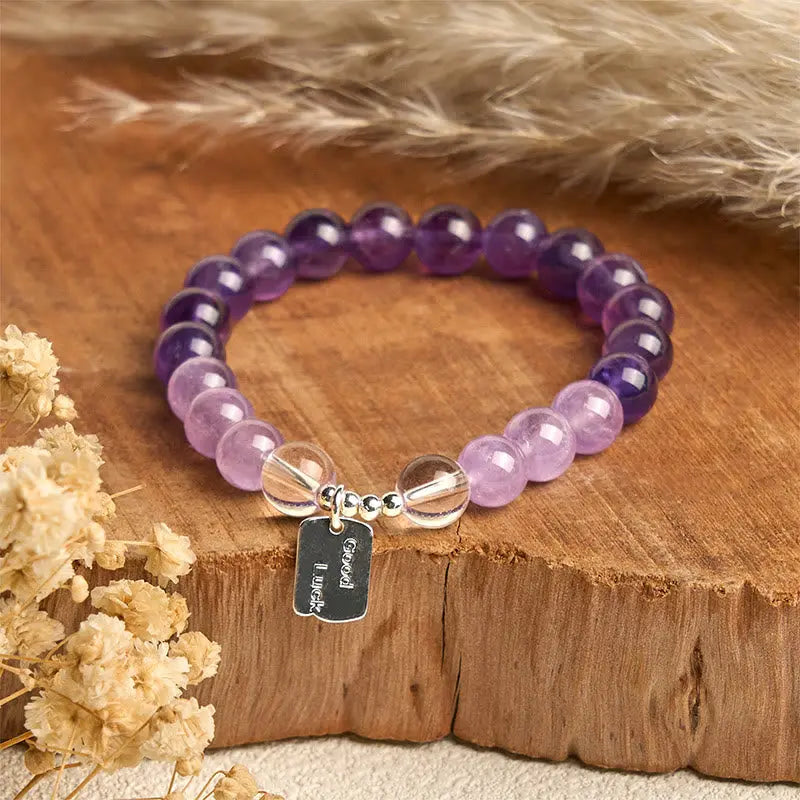 Fortune Jewel Amethyst Rose Quartz Strawberry Quartz Good Luck Charm Bracelet Fortune Jewel