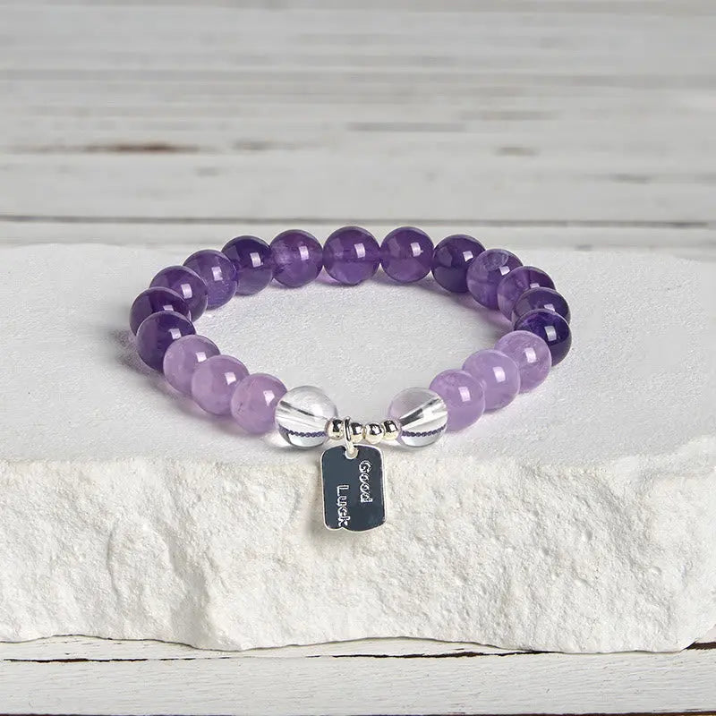 Fortune Jewel Amethyst Rose Quartz Strawberry Quartz Good Luck Charm Bracelet Fortune Jewel