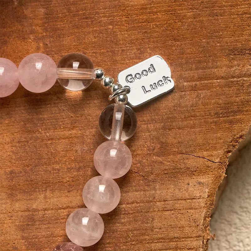 Fortune Jewel Amethyst Rose Quartz Strawberry Quartz Good Luck Charm Bracelet Fortune Jewel