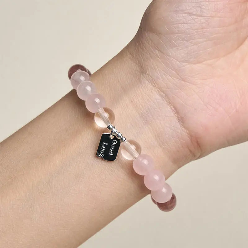 Fortune Jewel Amethyst Rose Quartz Strawberry Quartz Good Luck Charm Bracelet Fortune Jewel